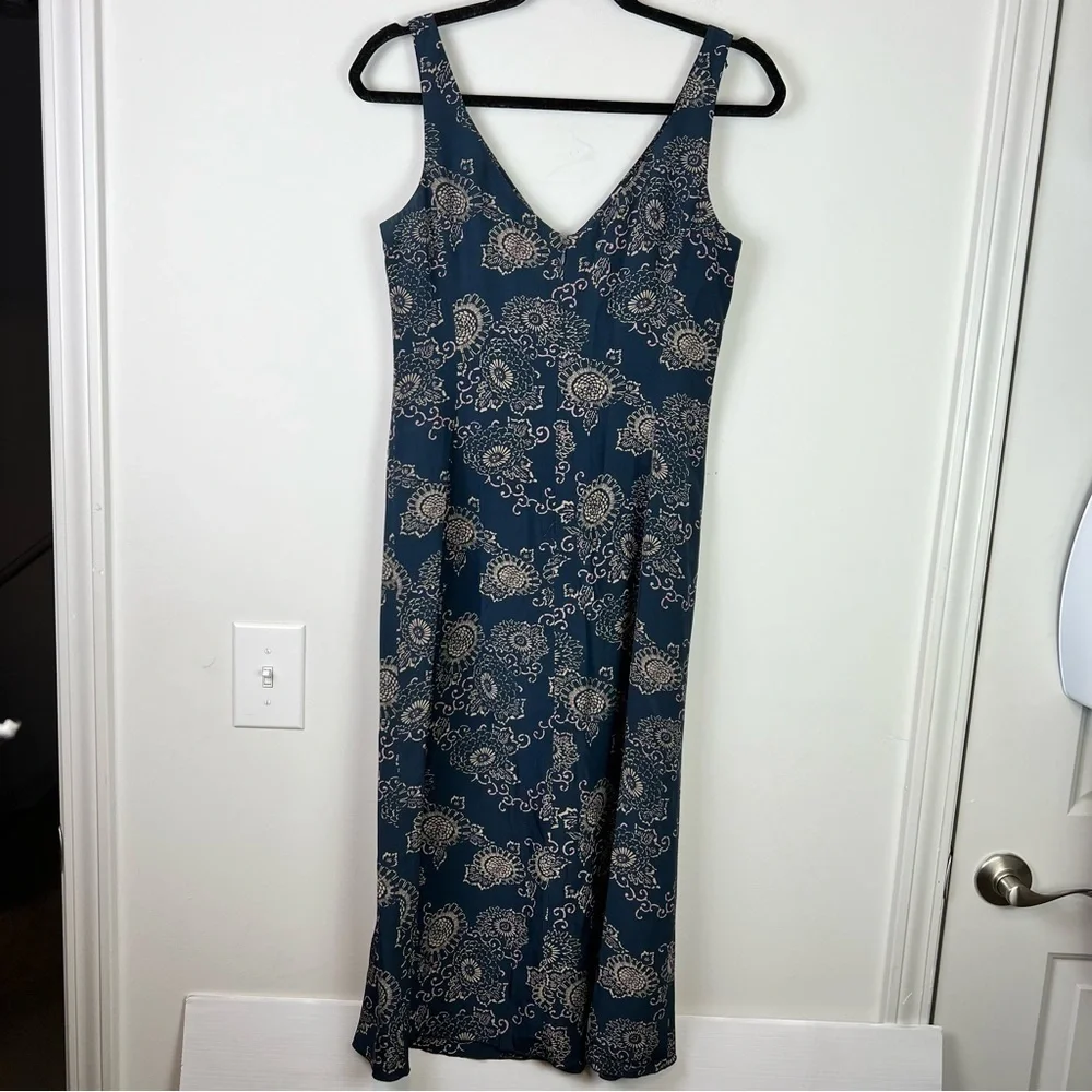 Vintage J Crew Blue Paisley Silk Midi Womens Sleeveless Dress Size petite 8